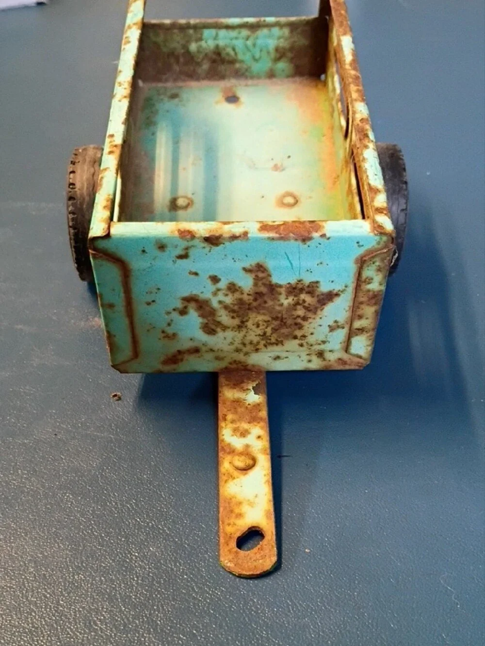 Vintage Kids Toy Metal Wagon - Turquoise Rusty